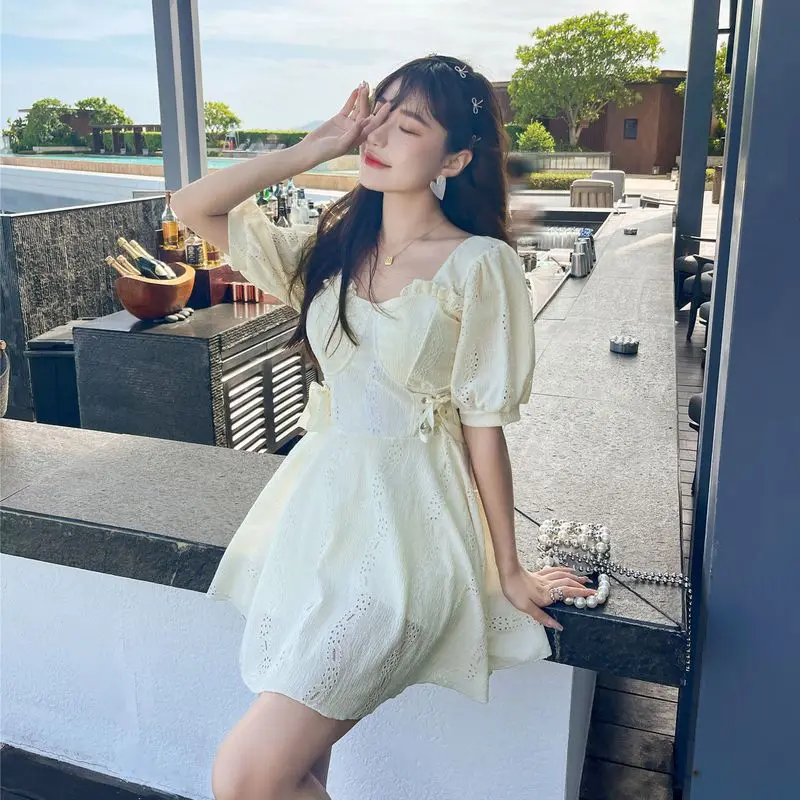 

One-piece Swimsuit Women Hot Spring 2022 New Korean Version Fairy Student Girl Thin Bathing Suits Vacation Swimming Suit