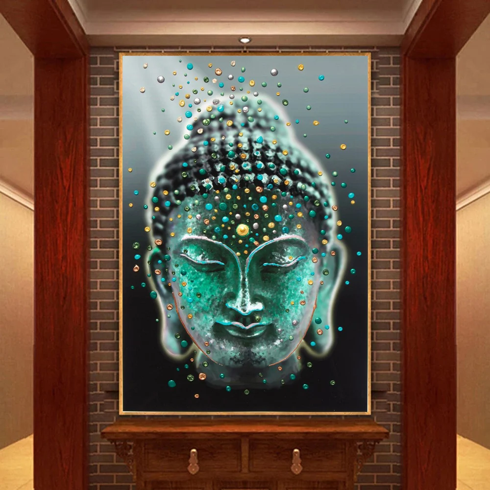 

Buddha Head Portrait Statue Canvas Painting Buddhism Poster Religion Wall Art Cuadros Print Picture for Living Room Home Decor