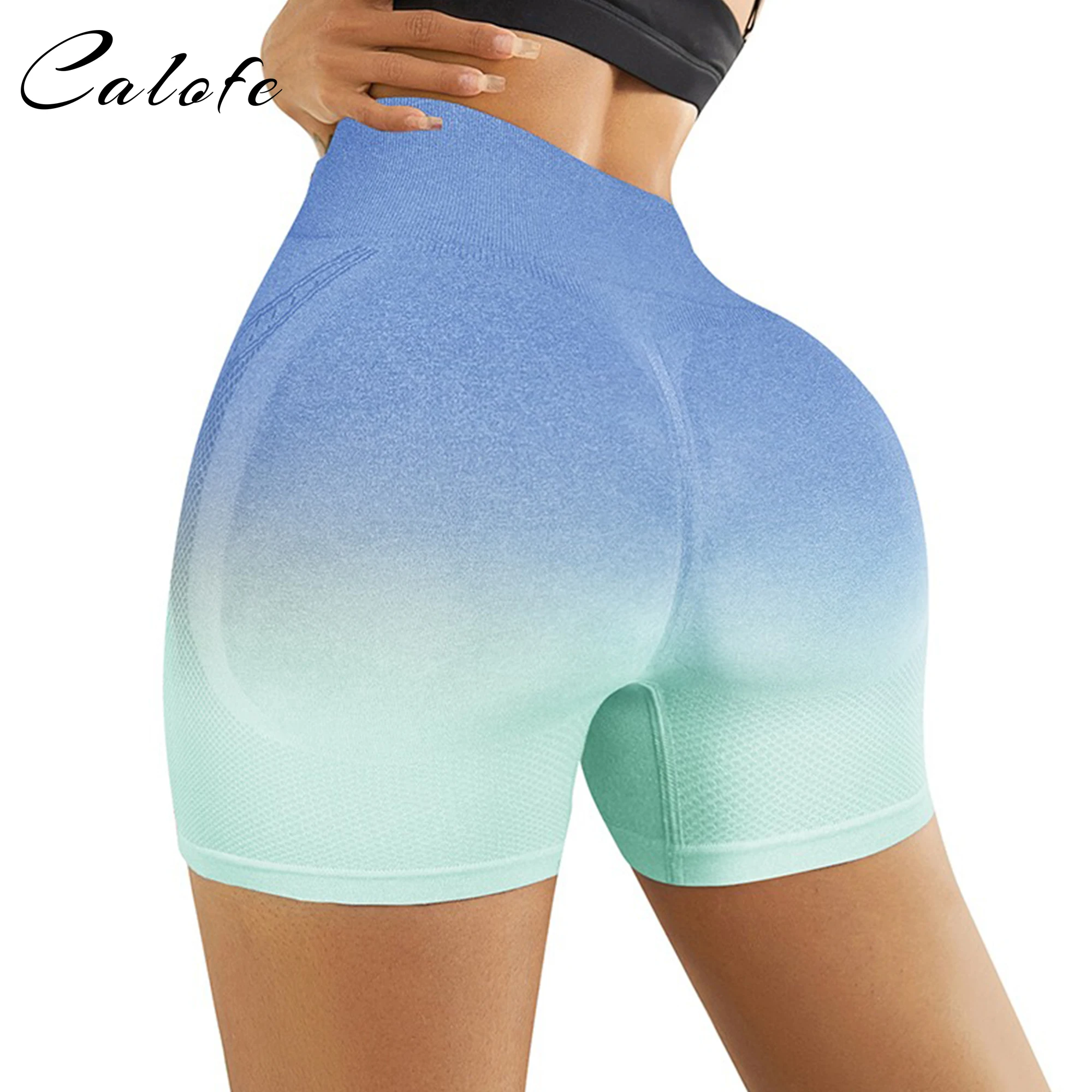 

Women Gradient Sports Yoga Shorts Tight Summer Leggings High Waist Elastic Biker Fitness Shorts Breathing Butt Liftiing Shorts