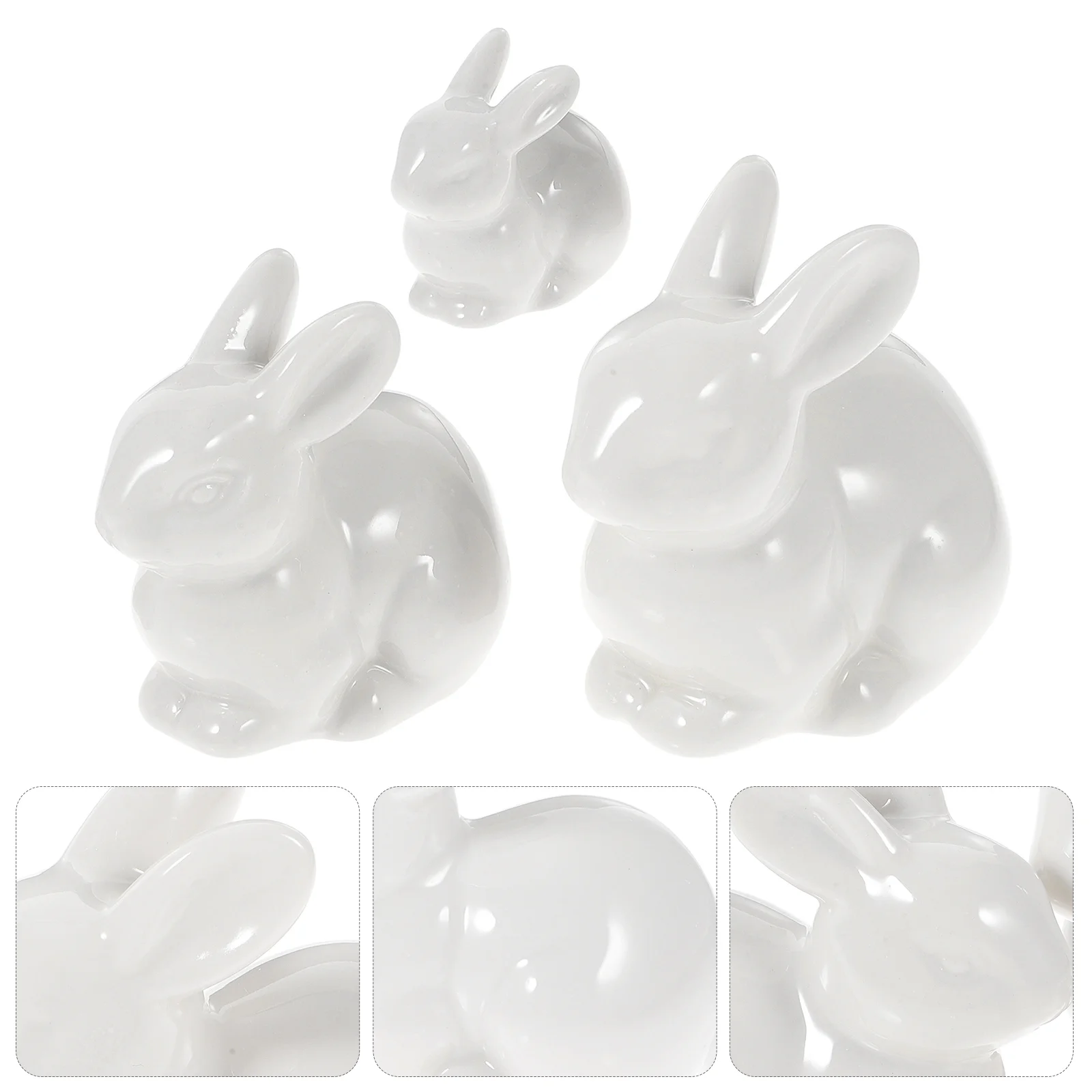 3pcs Micro Tiny Bunny Ornament Porcelain Rabbit Figurine