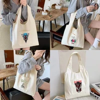 womens canvas vest shoulder bag cute cobra pattern student tote bags girls casual handbags large capacity reusable shopping bag