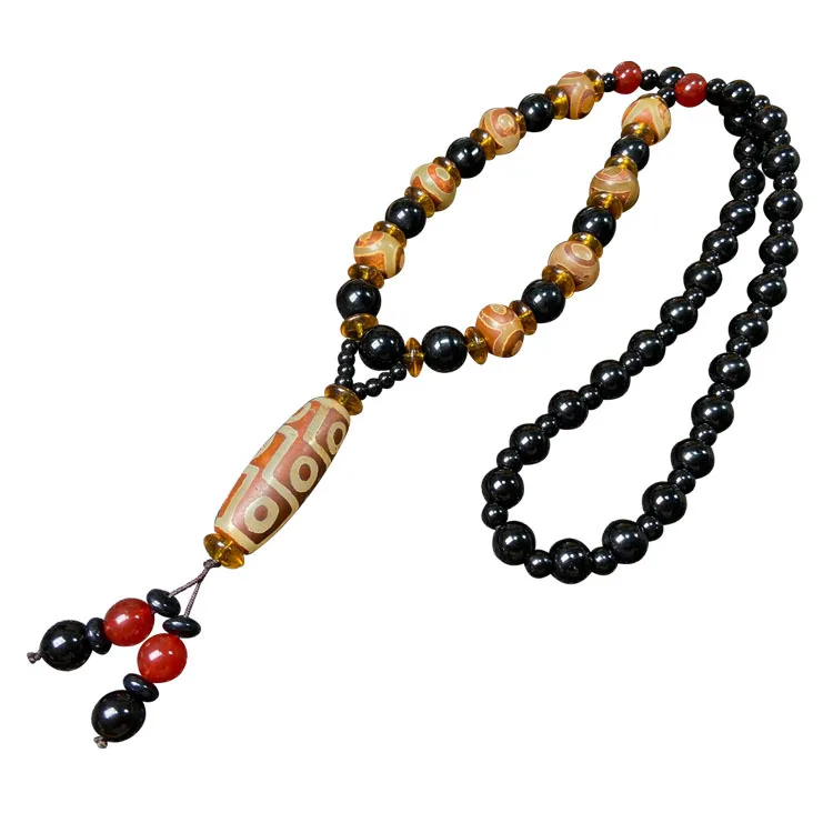 F тибетское Ретро Старое агатовое ожерелье с 9-глазными бусинами длинные Линь