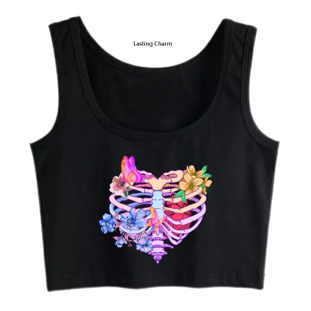 

Durable charm top feminine Gothic pastel heart thoracic butterflies sexy tops