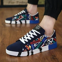 2022 new korean version trend mens casual shoes graffiti comfortable all match canvas shoes mens fashion sports shoes