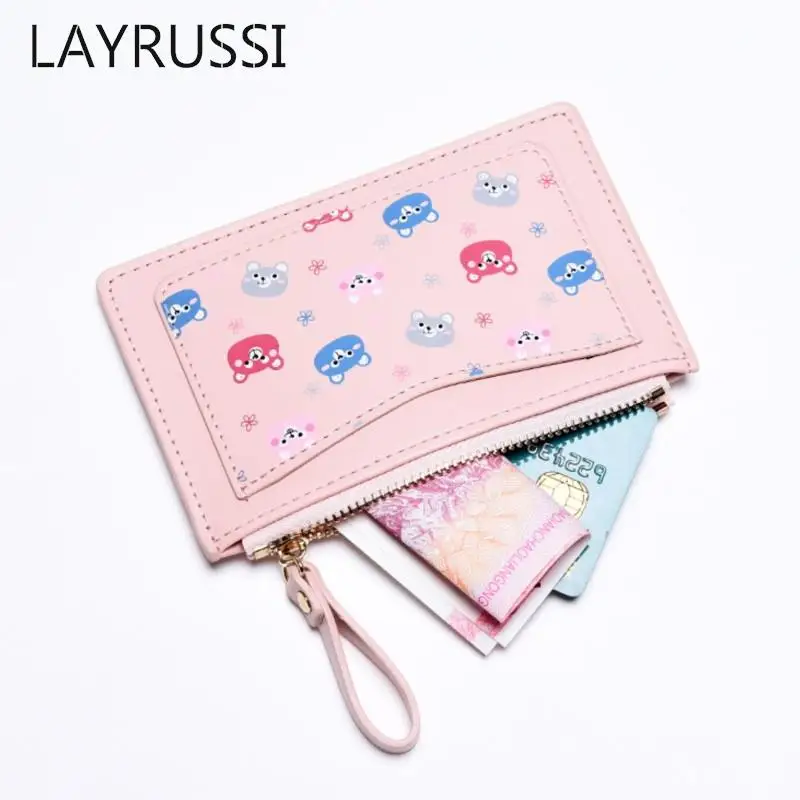 Милый кошелек LAYRUSSI на молнии с медведем женский кожаный держатель для карт