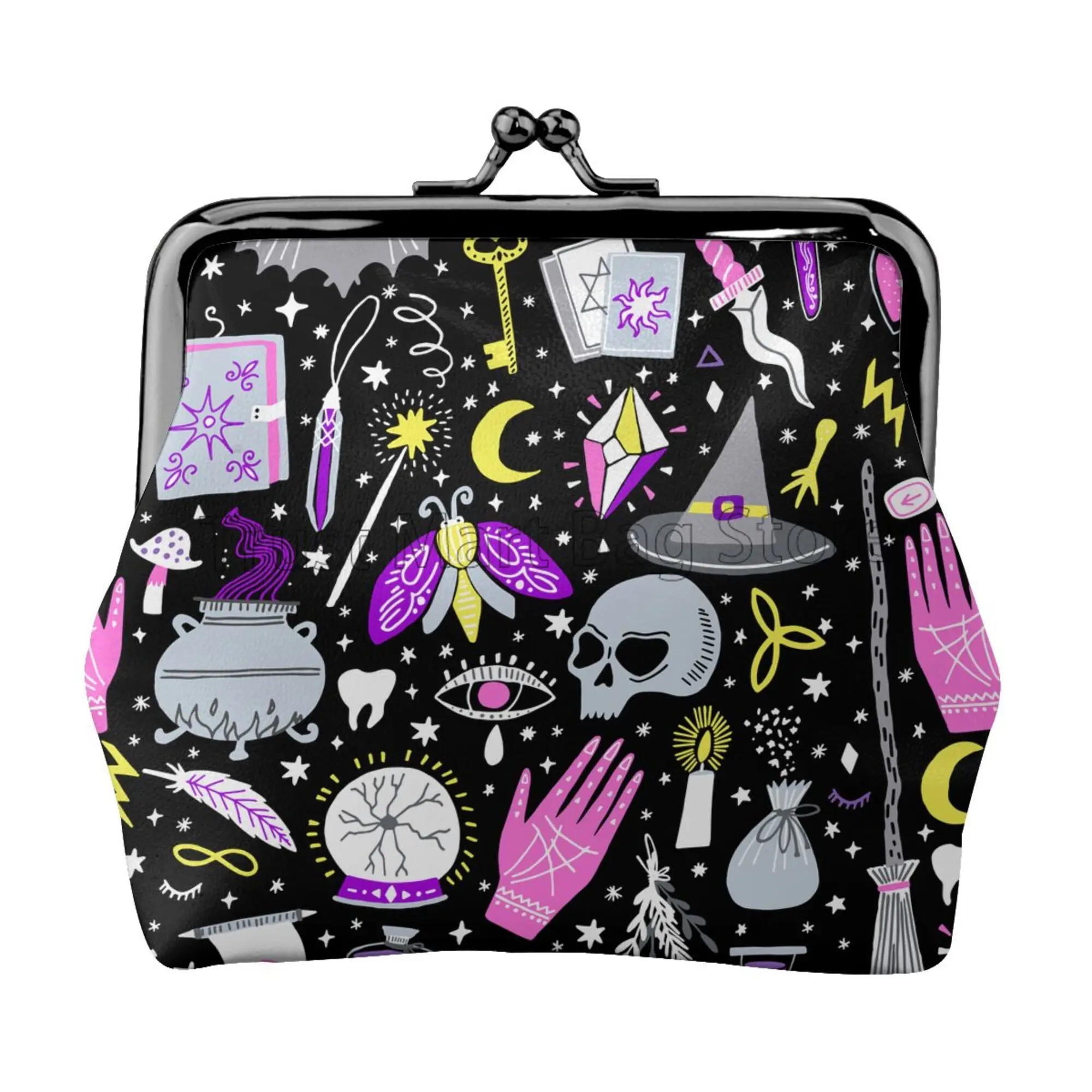 Маленький кожаный кошелек Magic Witch с узором в готическом стиле маленький для смены