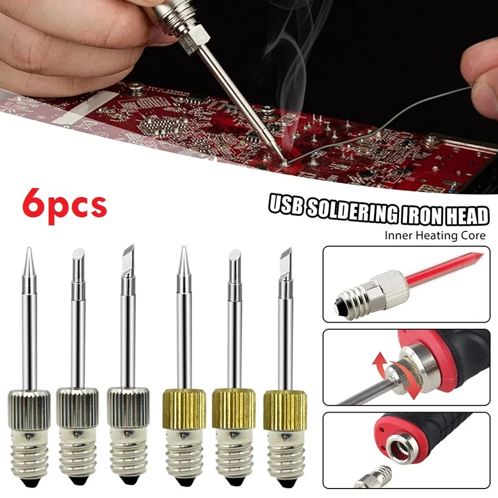 6Pcs Soldering Iron Tips  E10 Interface Battery Corrosion Replacement Electric Soldering Needle Tip Welding Equipment