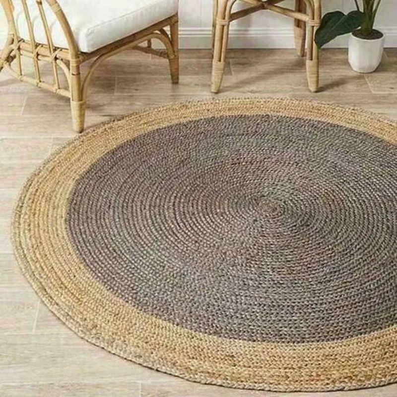 Natural Braided Style Round Rug Reversible Modern Look Rug Living Carpet Rug Carpets for Bed Room Large
