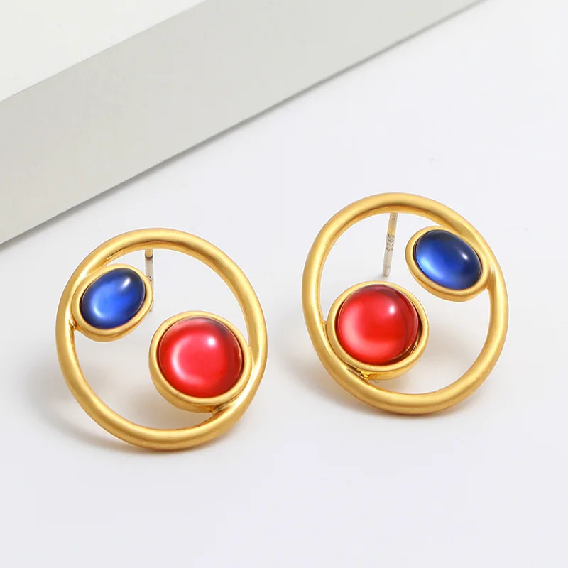 

Vintage Gold Stud Earrings Multi-color for Women