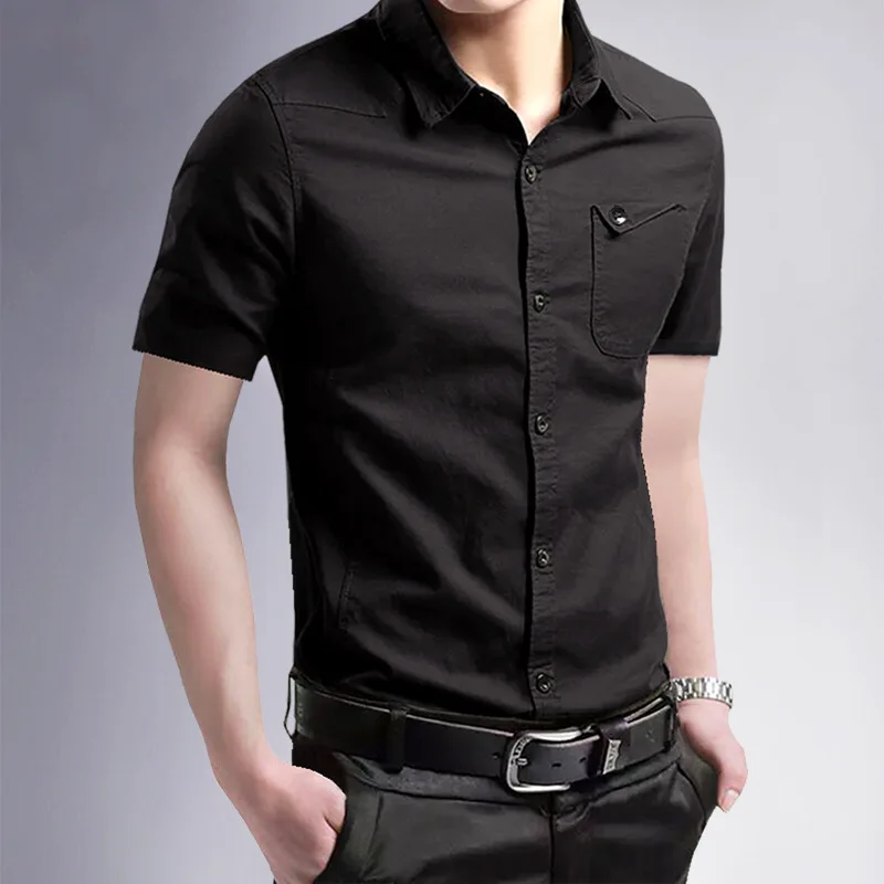 EUOW Tops 2022 Summer Brand Fashion Causal Cotton Lapel Short Sleeve Shirts High Quality Work Wear Fitted Men's Clothing M-5XL