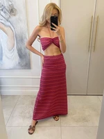 sexy halter drawstring tube top maxi skirt 2 piece sets women 2022 summer elegant vacation dresses casual ladies beachwear