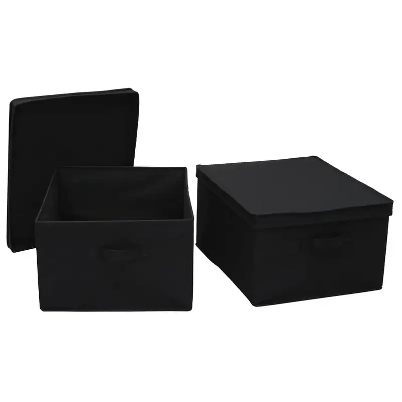 

Essentials Jumbo Fabric Storage Bins, Sturdy Sides and Reinforced Bottom, Luxe Poly Linen Fabric, 19" x 16" x 10", Black Linen (
