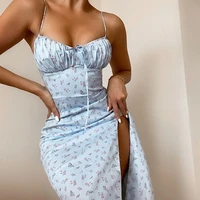 women sexy backless dress floral print cottagecore elegant sleeveless maxi summer dress women party club tie front dress holiday