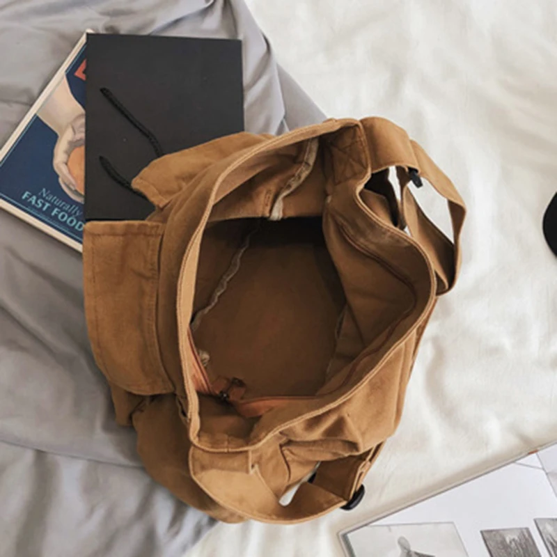 Simple Fashion Ins Shopper Travel School Messenger Bag Canvas Bag Solid Color Japanese Harajuku Zipper men's Casual Bag