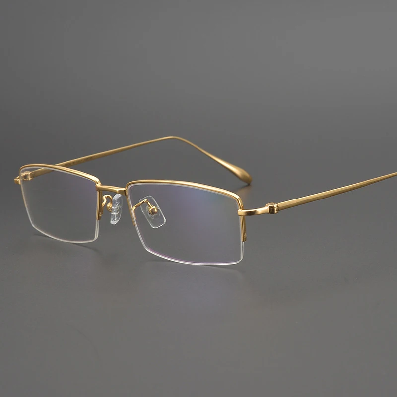 Rockjoy Titanium Eyeglasses Frame Glasses Male 24k Gold Semi Rimless Anti Blue Light 0 -150 200 250 300 Men Myopia Spectacles