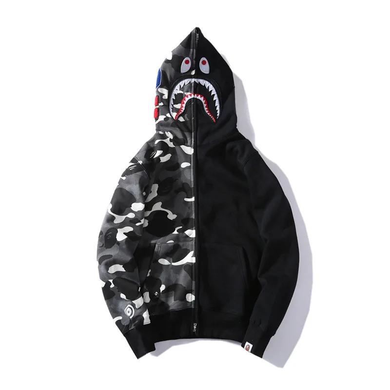 Hoodies Fall Winter Bape Shark Men Casual Patchwork Luminous Coat Harajuku Sweatshirts Clothing Jacket With Zipper |