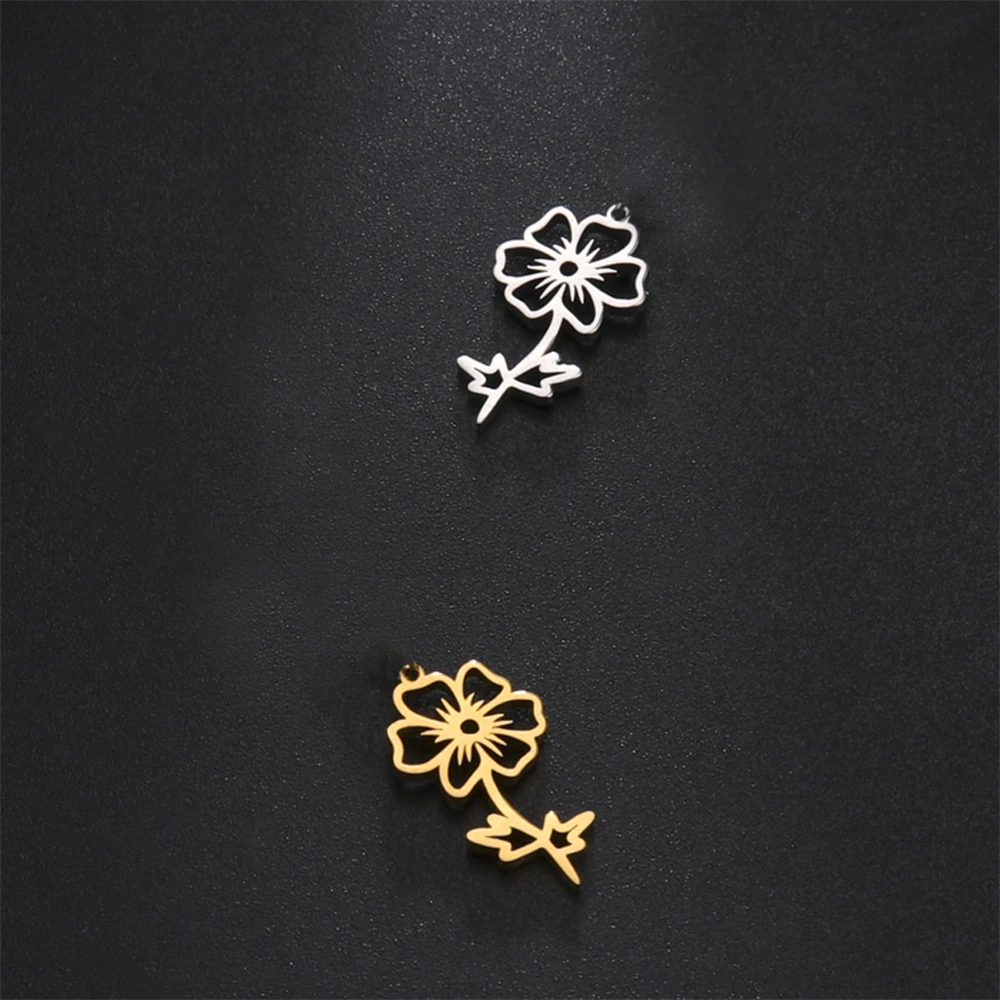 5pcs/Lot Wholesale Cosmos Flowers Pendants Bulk Accessories Stainless Steel Necklace Bracelet Charms For Jewelry Making Supplies