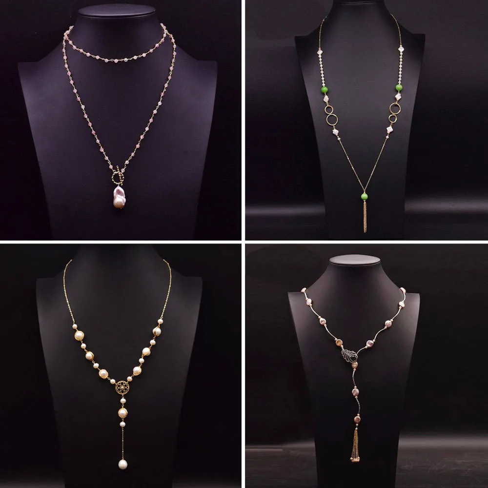

Handmade Natural Fresh Water Pearl Crystal Zircon Long Necklace For Women Party Luxury Sweater Chain Fine Jewelry Accessories