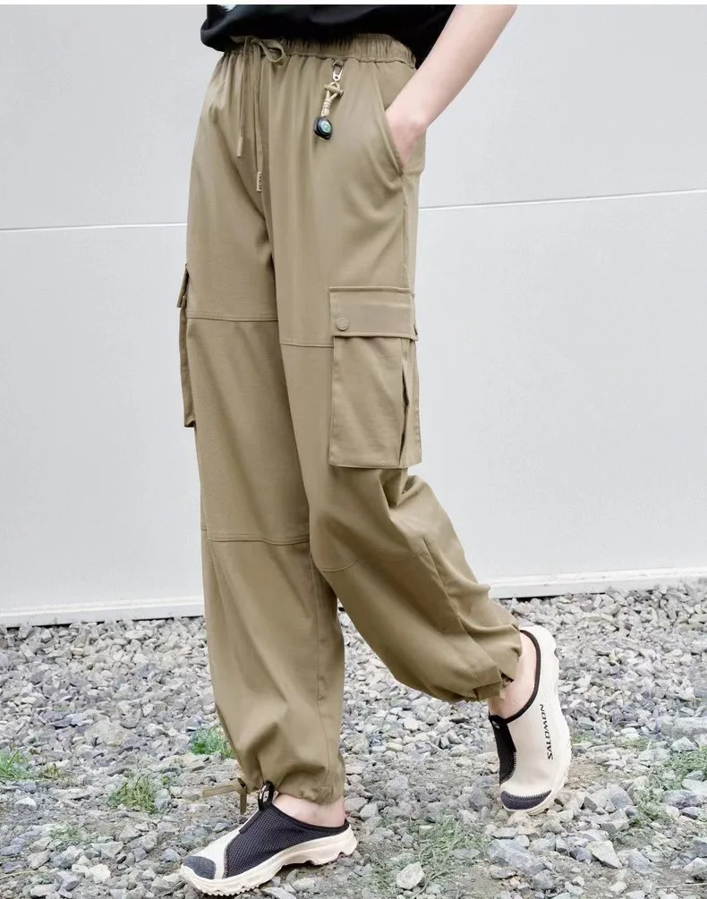 

Модные брюки-карго для женщин, большие зеленые бриджи, уличные Капри, платья для женщин, Traf