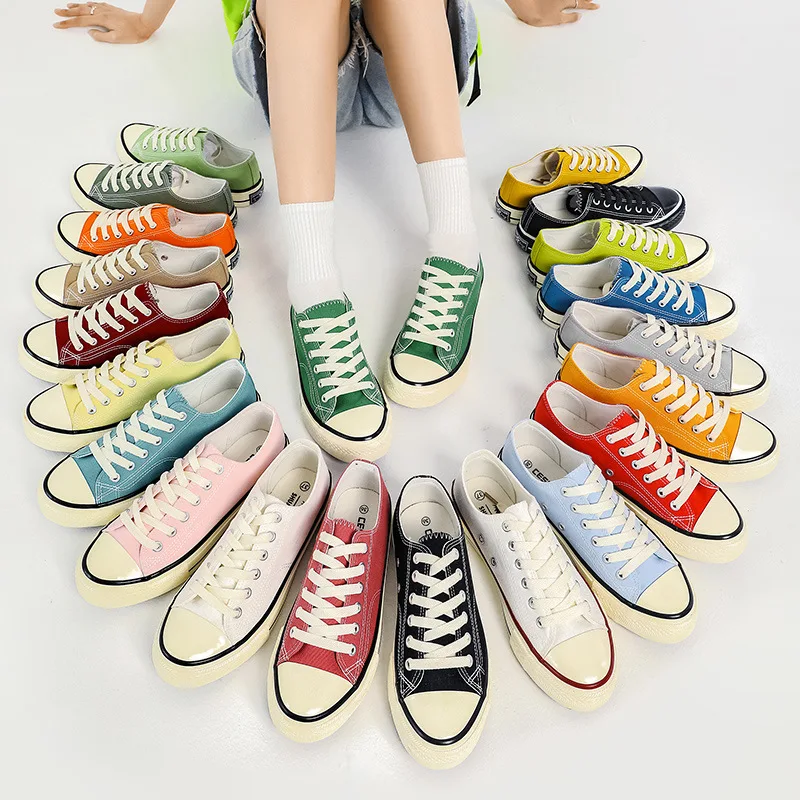 

Summer Low top Canvas Shoes Three Vulcanized Bright Oil Low top Canvas Shoes Womens 1970s Retro Classic Basic All match Sneakers