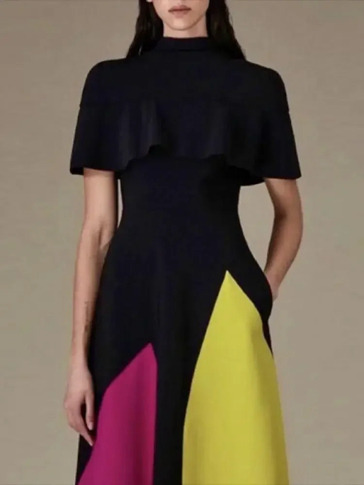 Freeacy контрастное цветное платье макси для женщин с воротником-стойкой и запахом