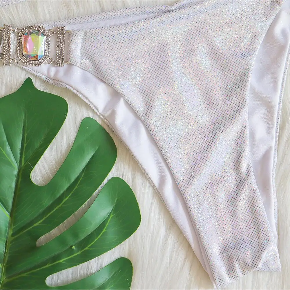 Сексуальный женский бикини Стразы с блестками и змеиным принтом бандажный