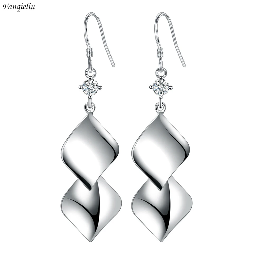 

Fanqieliu Stamp 925 Silver Needle Crystal Double Layer Rhombus Drop Earrings For Women New Jewelry Girl Gift Trendy FQL22266