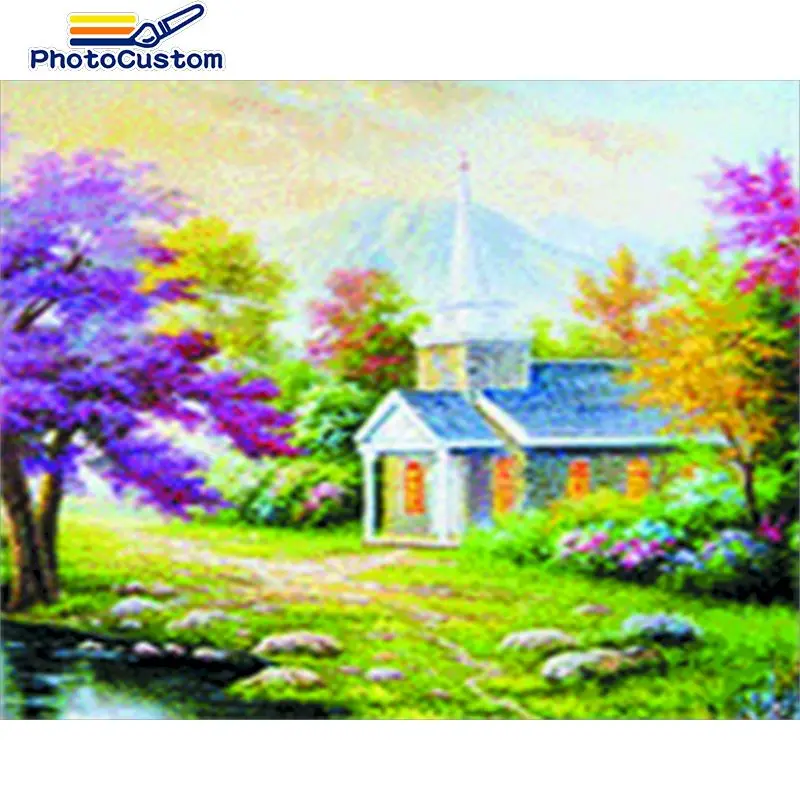 

PhotoCustom 5D Diamond Embroidery Cross Stitch House Kits Diy Diamond Art Painting Scenery Pictures Of Rhinestones Mosaic Handic