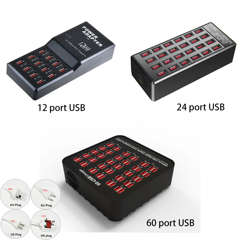 USB Зарядная станция 10 12 15 20 24 30 60 портов HUB 100W Универсальный настольный быстрый зарядный док-станция для мобильного телефона питания адаптер включен.