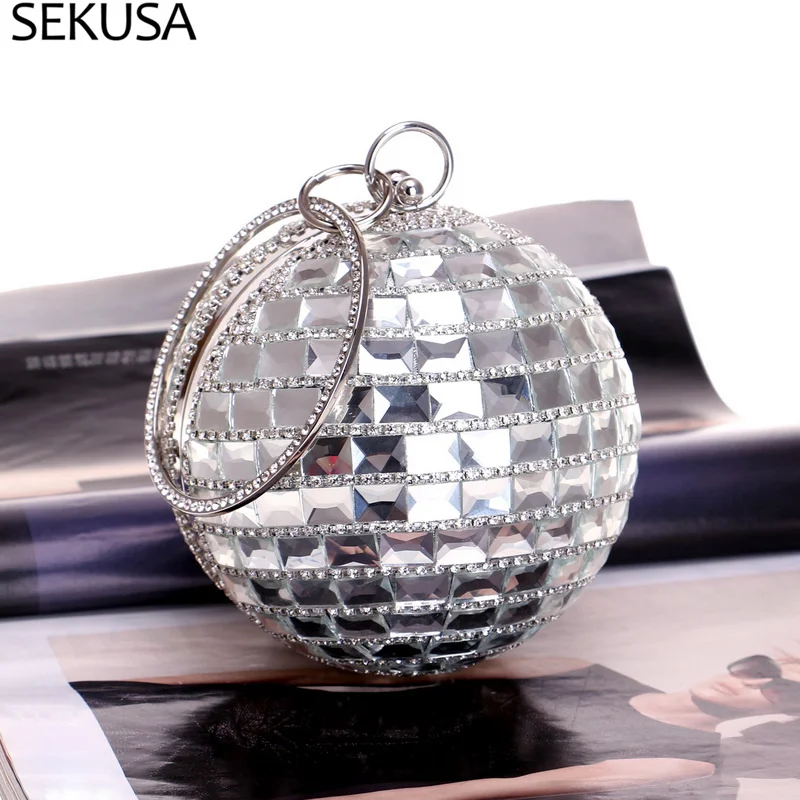

Acrylic Material Day Clutch Circular Shaped Evening Bags Diamonds Handmade Style Party Wedding Chain Handle Handbags