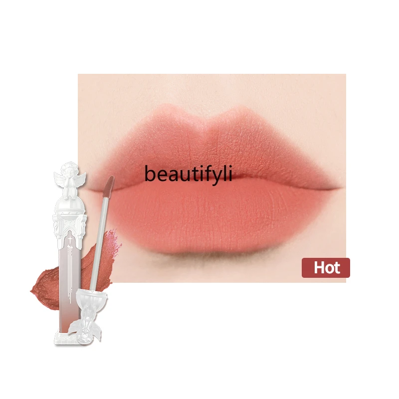 

yj Flower Know Angel Lip Lacquer Matte Lipstick Velvet Lip Mud Students Show White Milk Tea Color