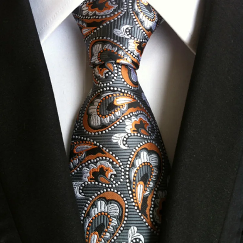 

New Style Fashion Men's Tie 8cm Blue Necktie Green Orange Silk Gravatas For Men Paisley Floral Fit Wedding Workplace Slim Solid