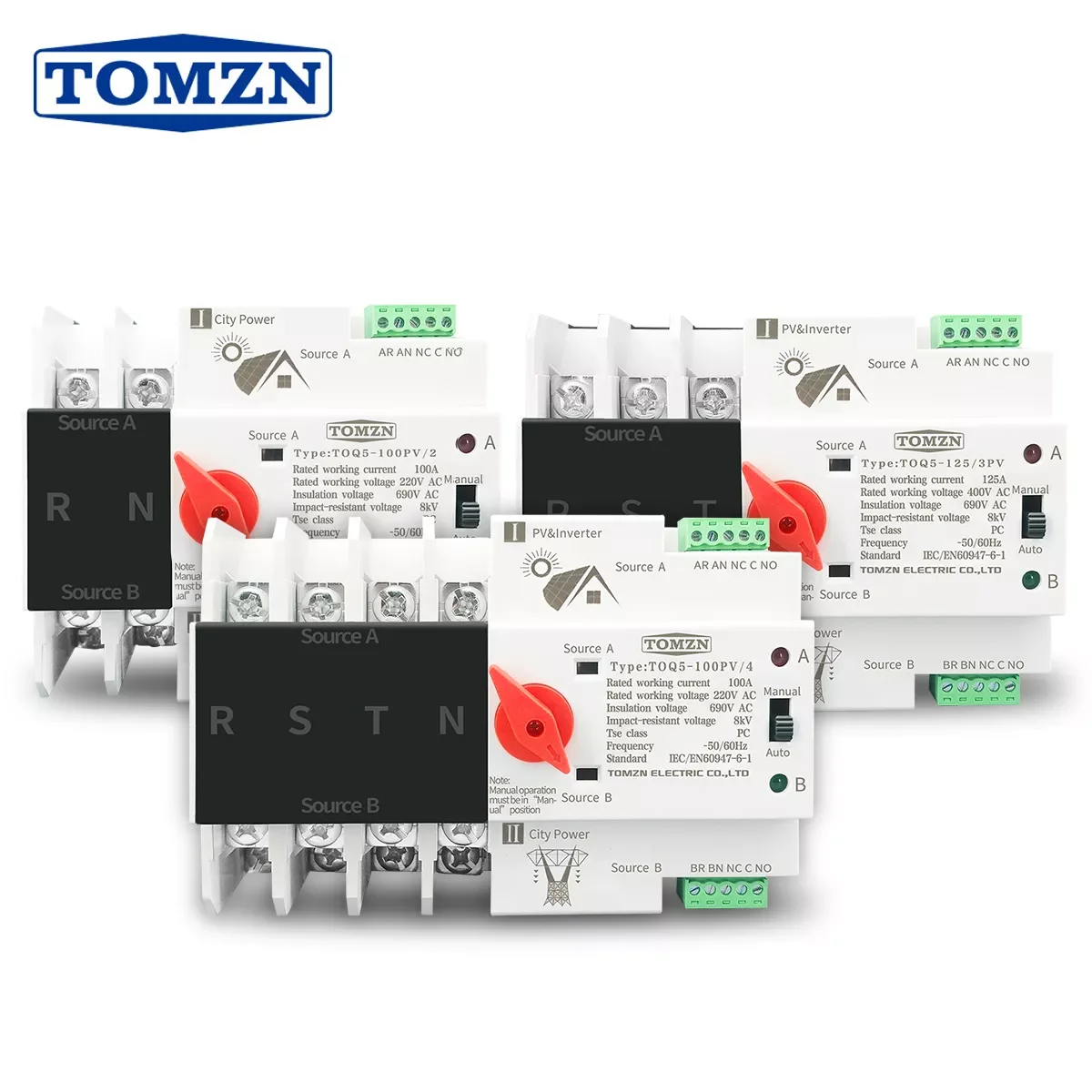 

2023 2P 3P 4P Din Rail ATS for PV and inverter Dual Power Automatic Transfer Selector Switches Uninterrupted 63A 100A 125A Conta