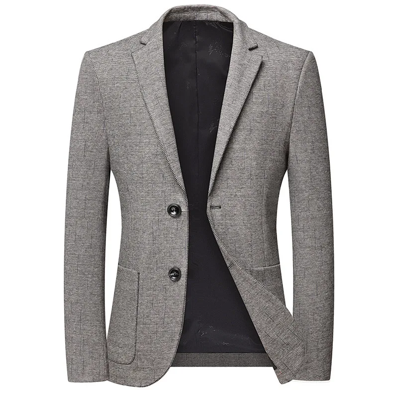 Plus Size 6XL 7XL 8XL Men's Casual Striped Suit High Quality Business Dress Jacket Spring Autumn Outerwear Male Brand Khaki Gray