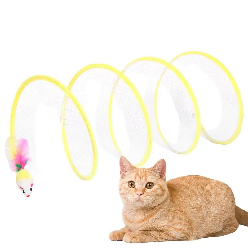 

Cat Tunnel Toy Collapsible Kitten Tunnels S Shaped Interactive Cat Toys With Mice And Feathers Spring Style Pet Tunnel Toys For