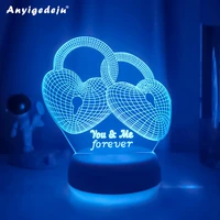 romantic 3d night lamp heart hologram acrylic laser engrave nightlight for adult bedroom decoration atmosphere led night light