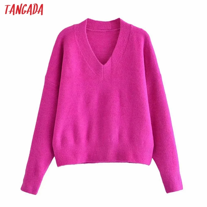 

Tangada 2022 Women Warm Thick Hotpink Oversized Knitted Sweater Jumper Long Sleeve Female Pullovers 3H285