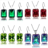 classic 2 pcsset simple rectangular cz crystal earrings and necklace jewelry set for women engagement wedding jewelry