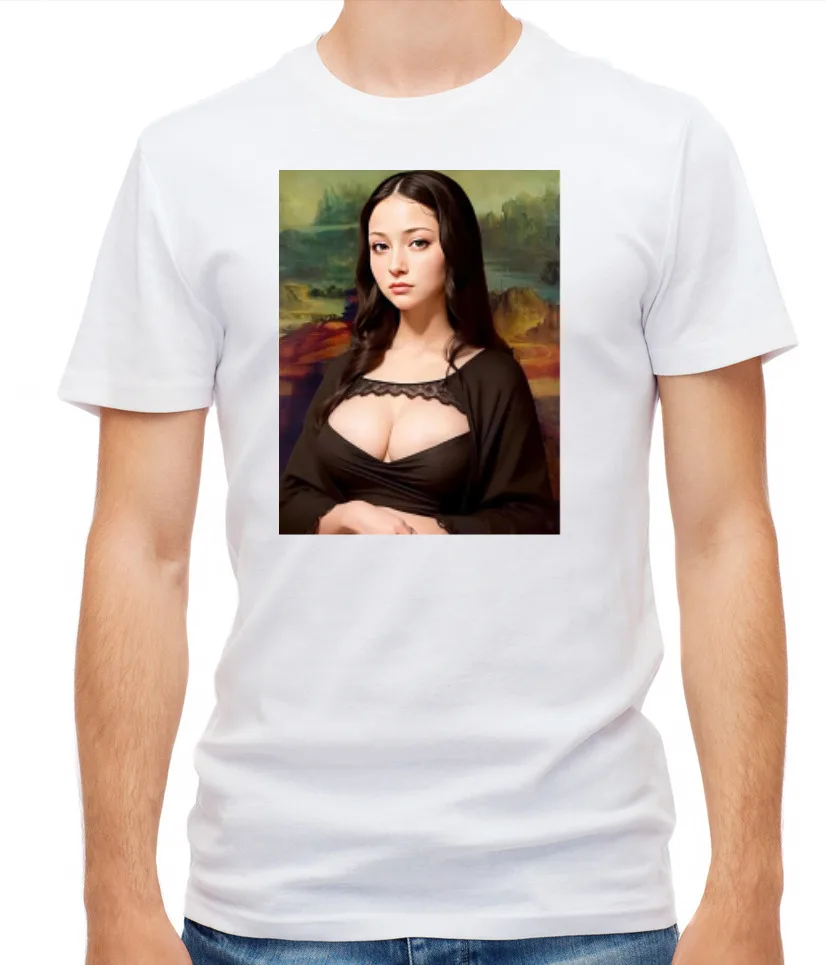 Искусственный интеллект AI Mona Lisa Белая черная мужская футболка H501