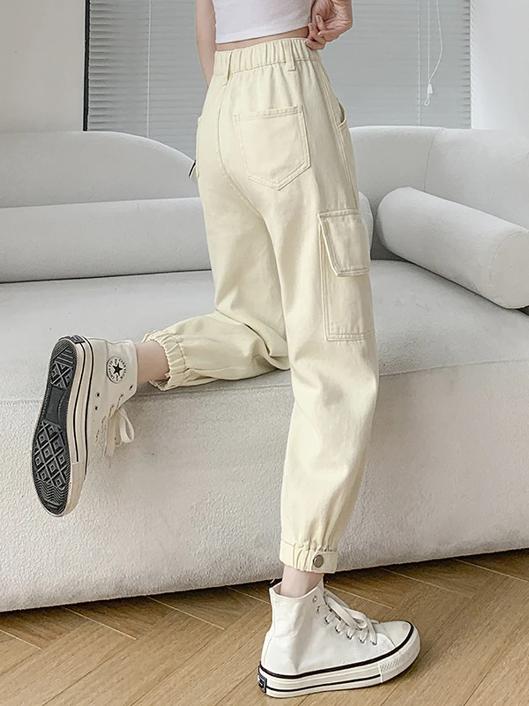 

Брюки-карго Женские винтажные, модные мешковатые джинсы в стиле 90-х, уличная одежда с большими карманами, прямые джинсовые брюки с широкой высокой талией, Y2k