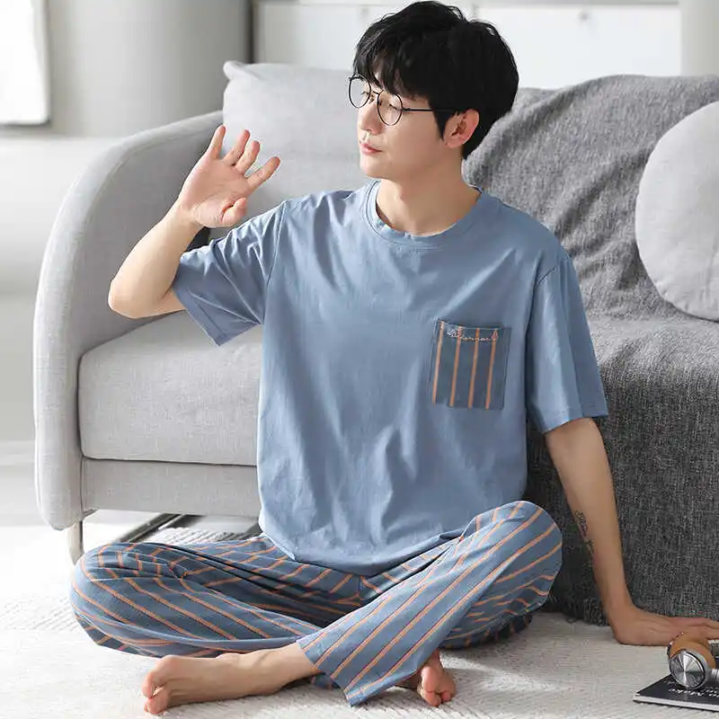 [Модал] пижамы мужские весенне-летние брюки с коротким рукавом можно носить на