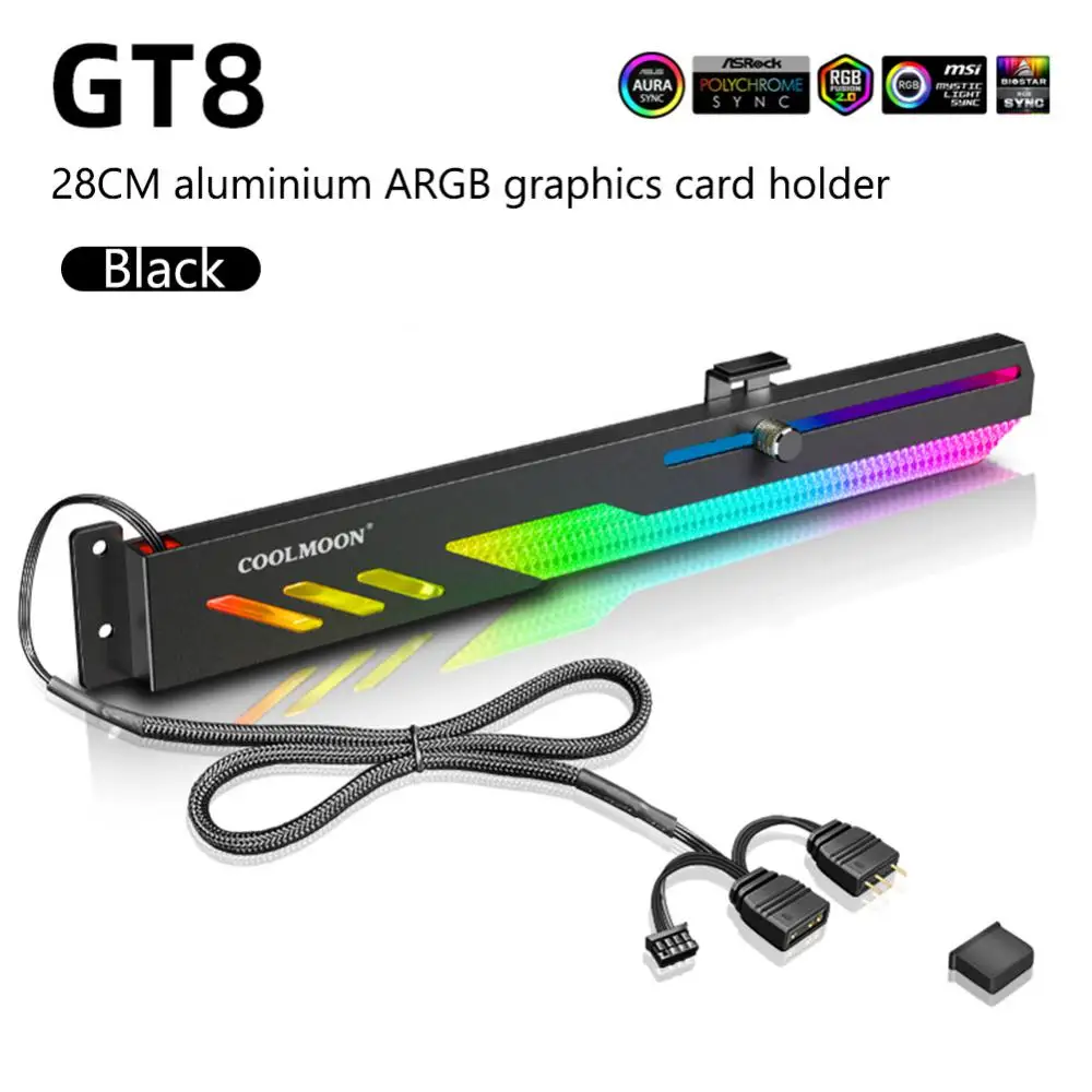 

Multi-interface Coolmoon Gt8 Graphics Card Bracket Aluminum Alloy Light And Durable Gpu Horizontal Cooling Kit 5v3pin Argb