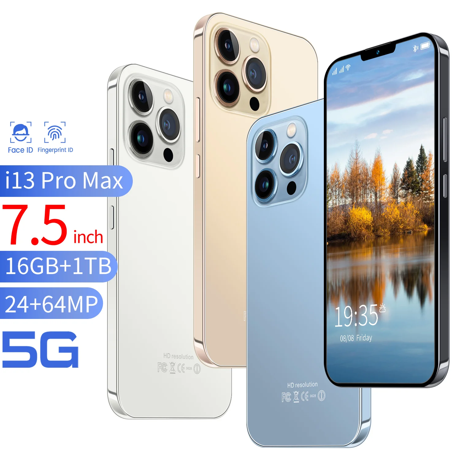

2022 New Original I13 Pro Max 7.5Inch Cellphone 16GB+1TB 5800mAh 5G Brand Celular Face Unlock 4G LTE Global Version Smartphone