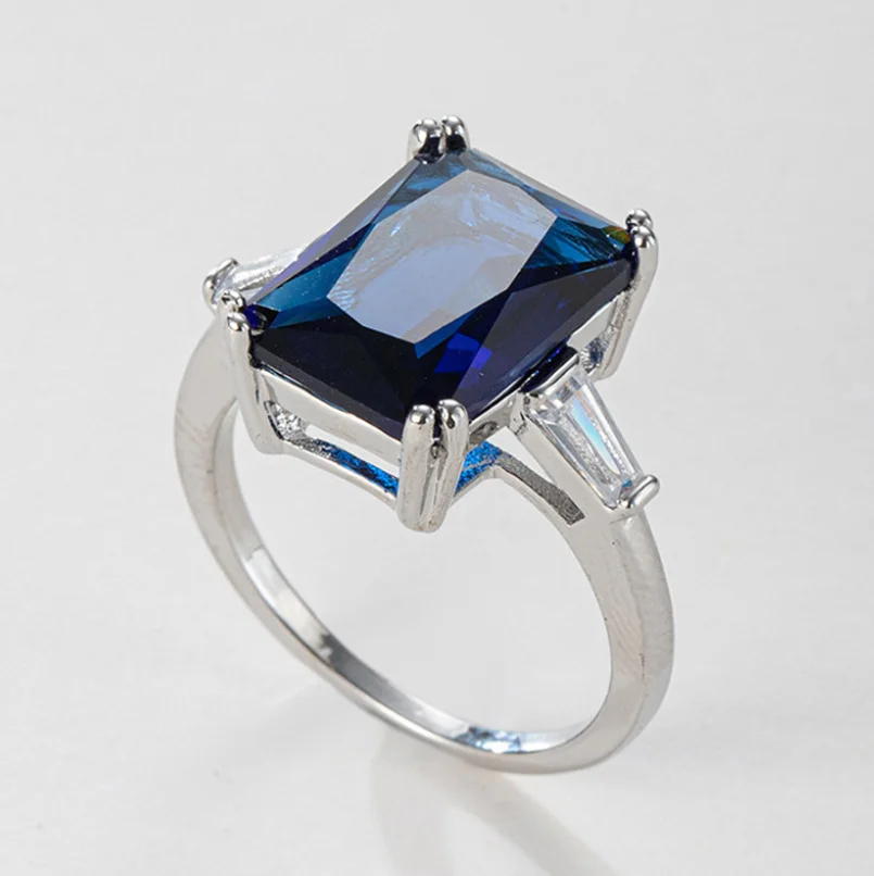 

ANGLANG Luxury Big Square BLUE AAAAA+ Zicon for Women/Men with Brilliant CZ Couple Rings Wedding Engagement Fashion Jewelry