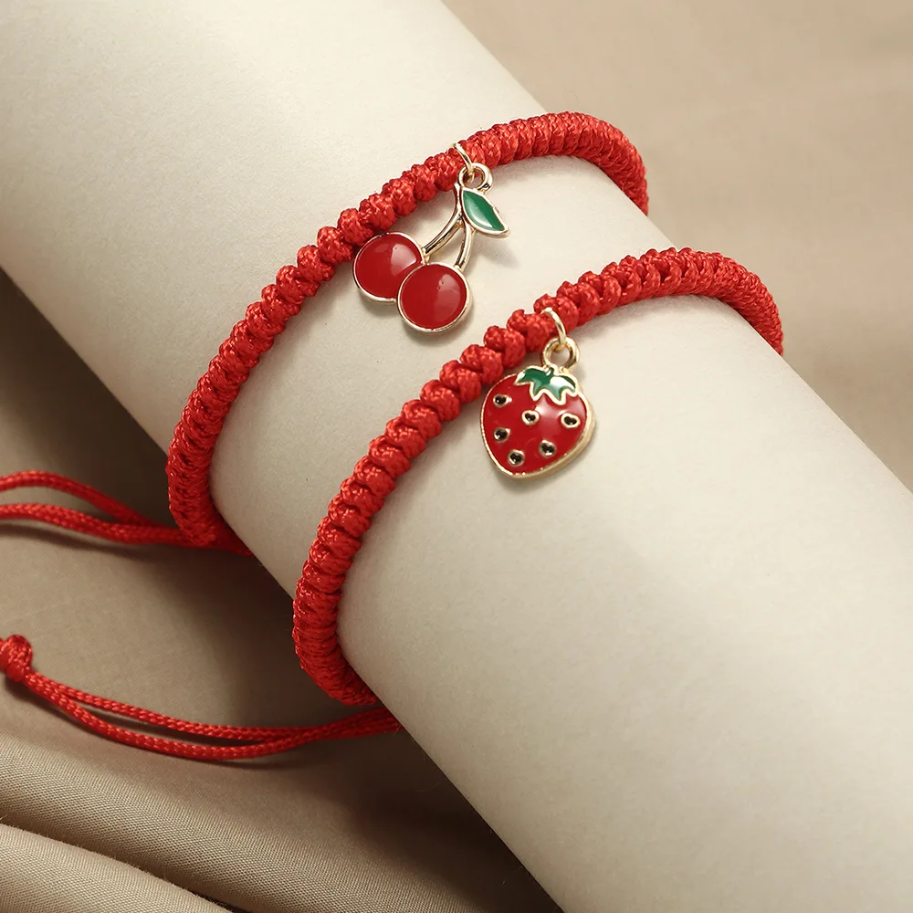 

Lucky Strawberry Cloud Bracelets For Women Girls Handmade Braided Rope Lucky Jewelry Red Bracelet Female BFF Couples Gifts