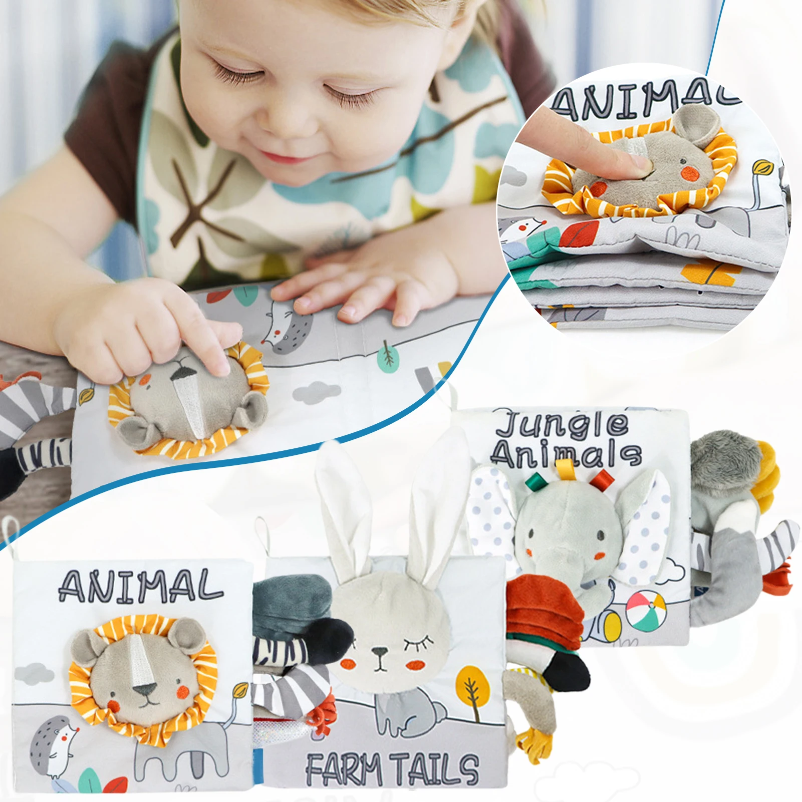 

Soft Animal Tails Cloth Books Portable Cloth Busy Books For Boys Girls