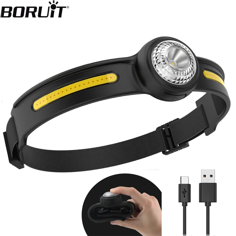 BORUiT GT10 Mini Silicone Headlamp Portable Foldable 5-Mode Type-C Rechargeable IPX4 Waterprrof  Head Torch For Camping Fishing