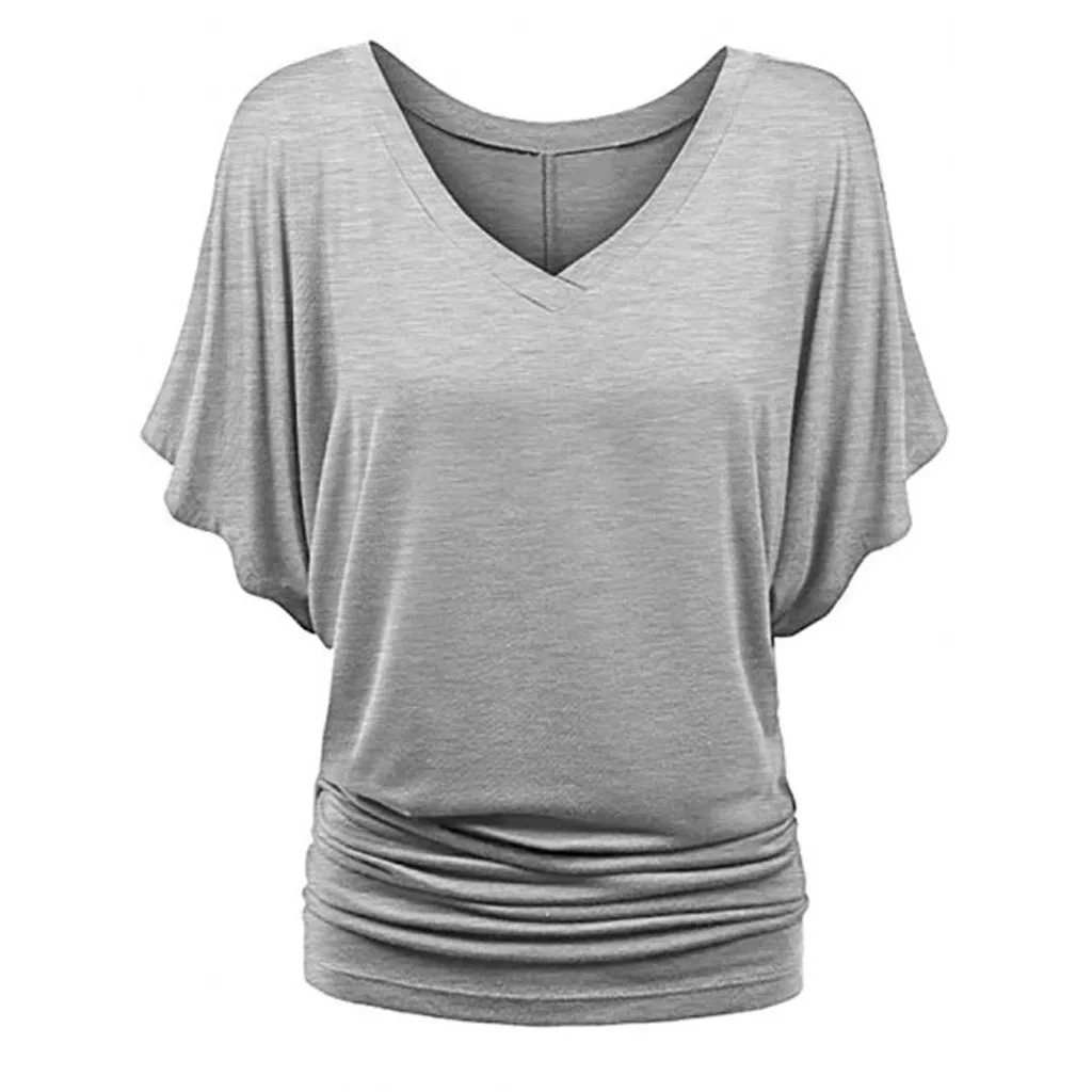 

Fashion Women Plus Size Solid V-Neck Sleeve Fold Hem Loose Top T-Shirt Women'S Cropped Y2k Tops Cute Tank Top Luxury Clothes