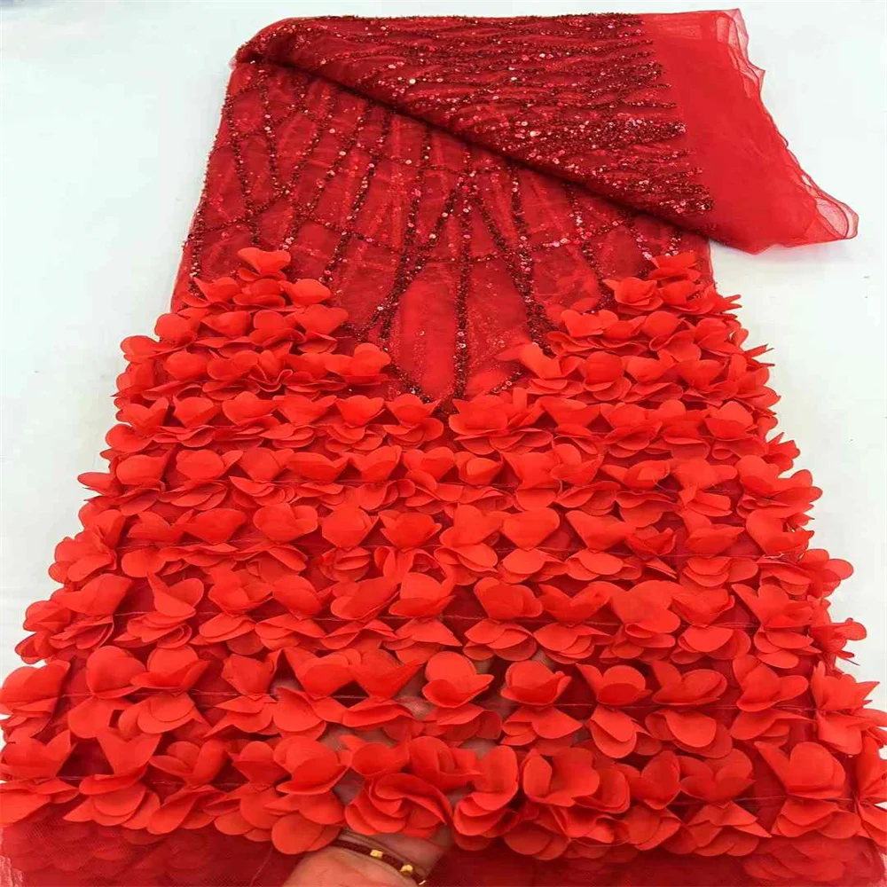 2025 новейшая высококачественная 3D цветочная кружевная ткань с вышивкой из бисера