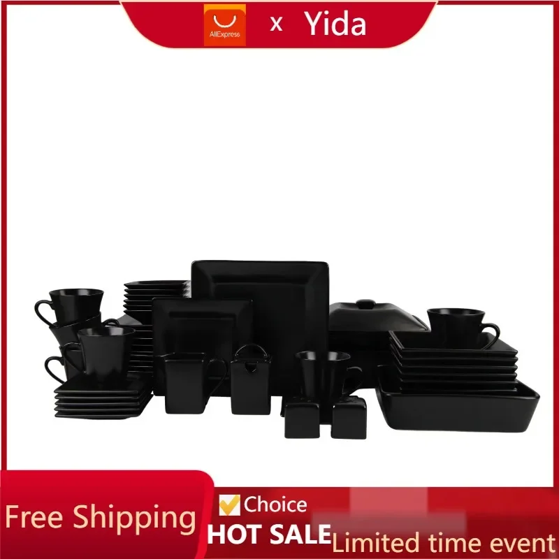 

10 Strawberry Street Nova Square 45 Piece Stoneware Dinnerware Set, Matte Black